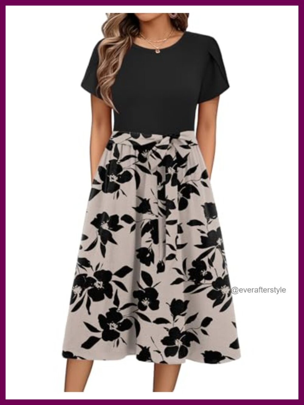 Women's Summer Midi Dress Short Sleeve With Pockets Floral Casual Beach